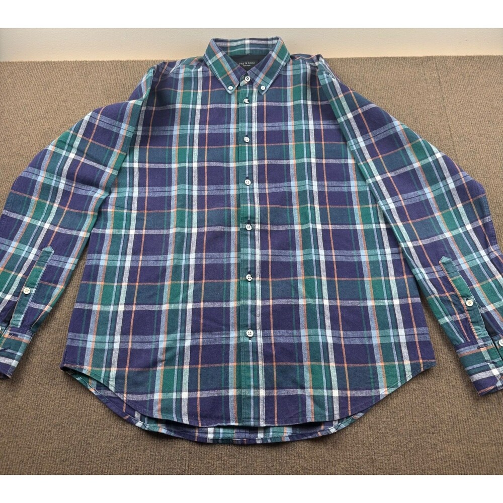 Rag & Bone Shirt Tartan Plaid Colorful Men’s Large Fit 2 Linen Blend Preppy